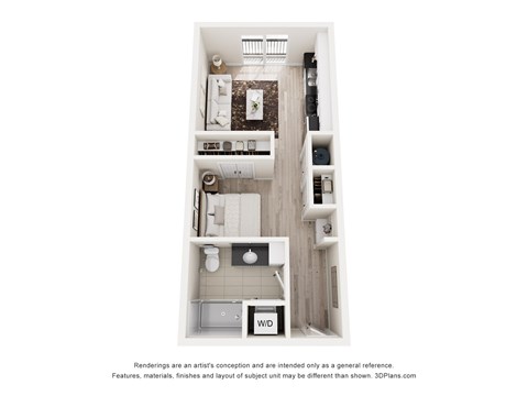 Floor plan for studio, 1 bath, 500 sqft